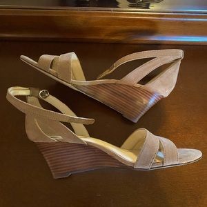 Suede wedge sandals.